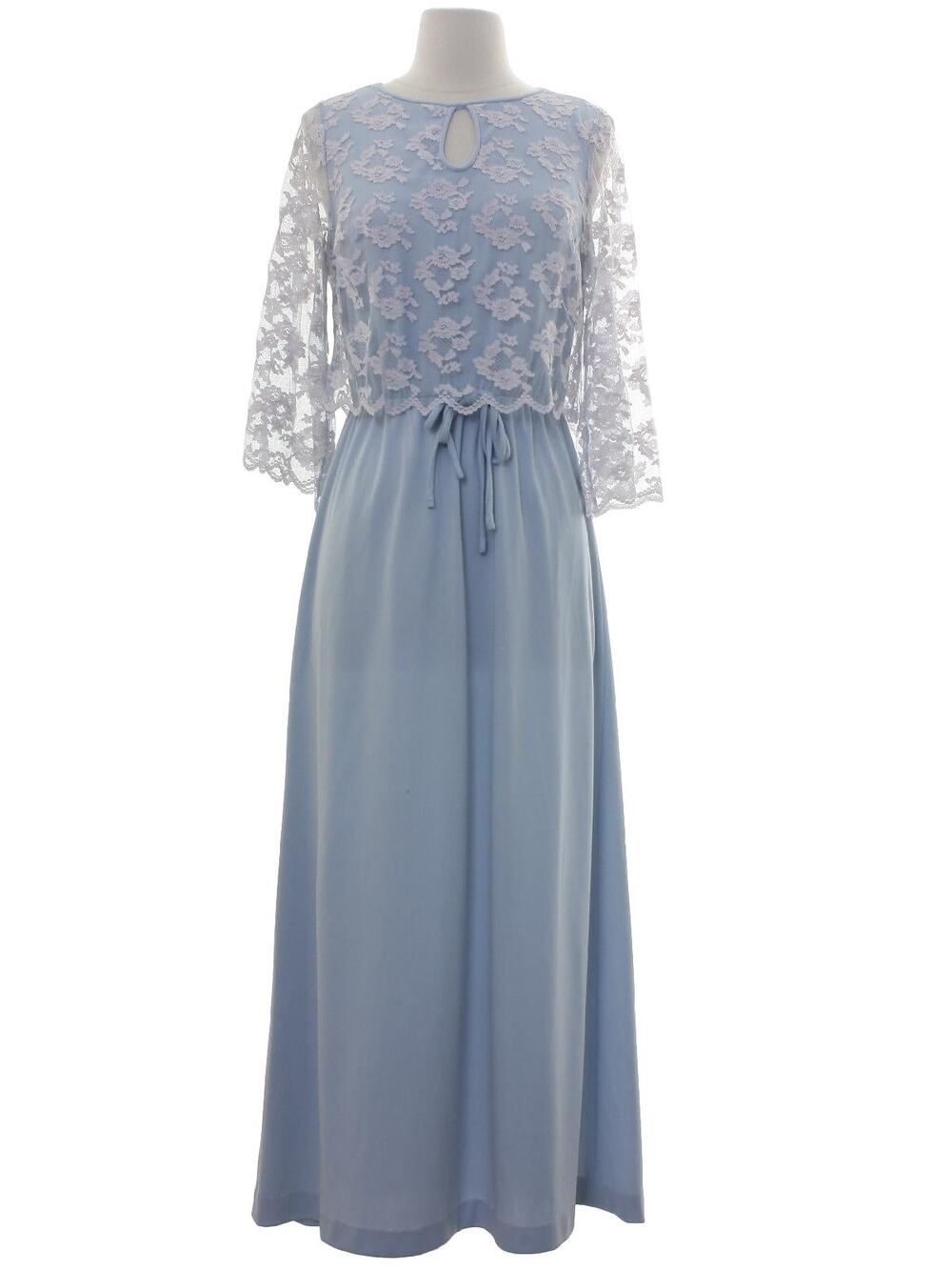 Vintage 70s Jerrie Lurie Blue Lace Maxi Dress Women's Small 6